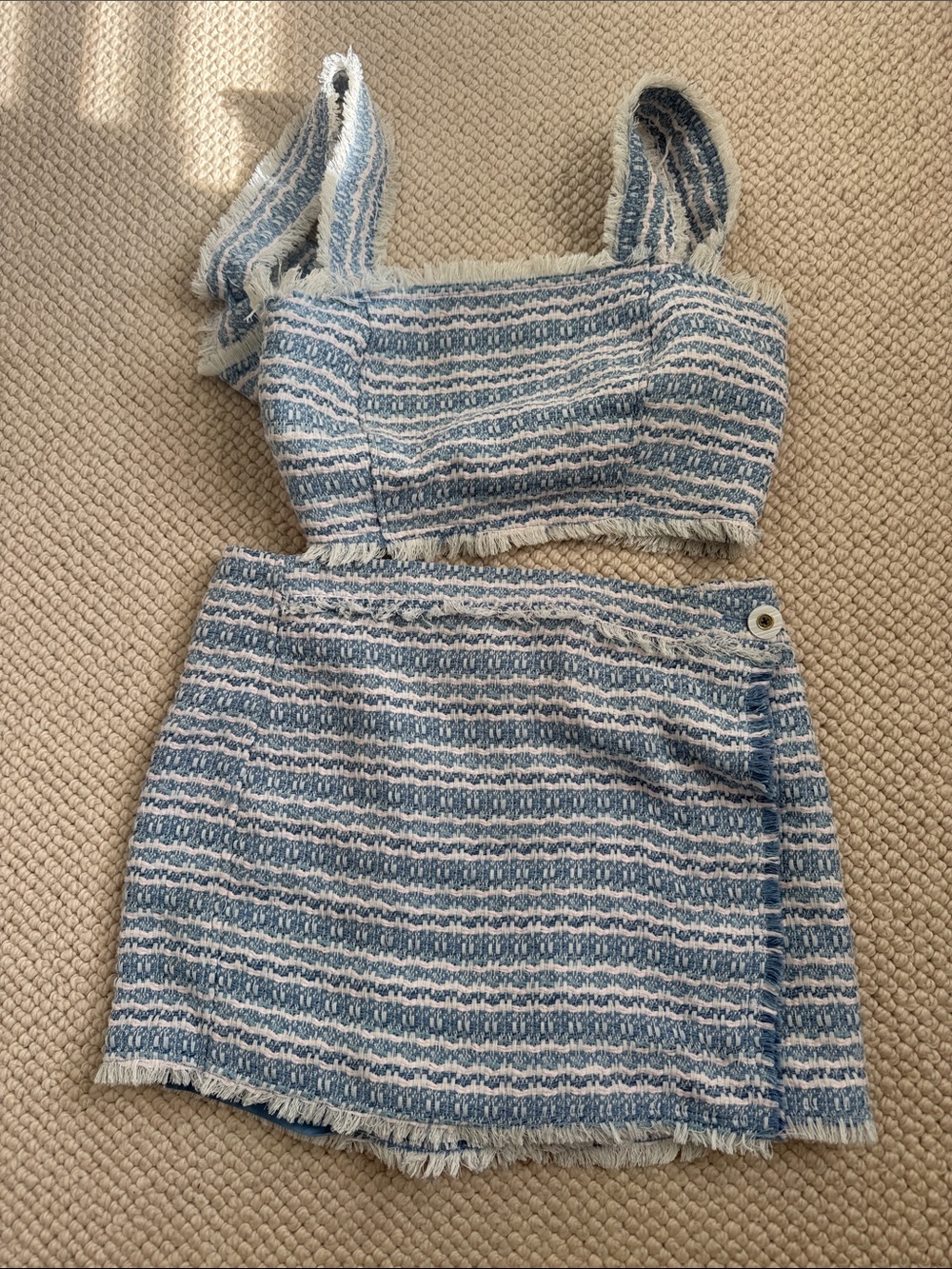 House of Harlow 1960 Blue & White Striped Textured Mini Skirt